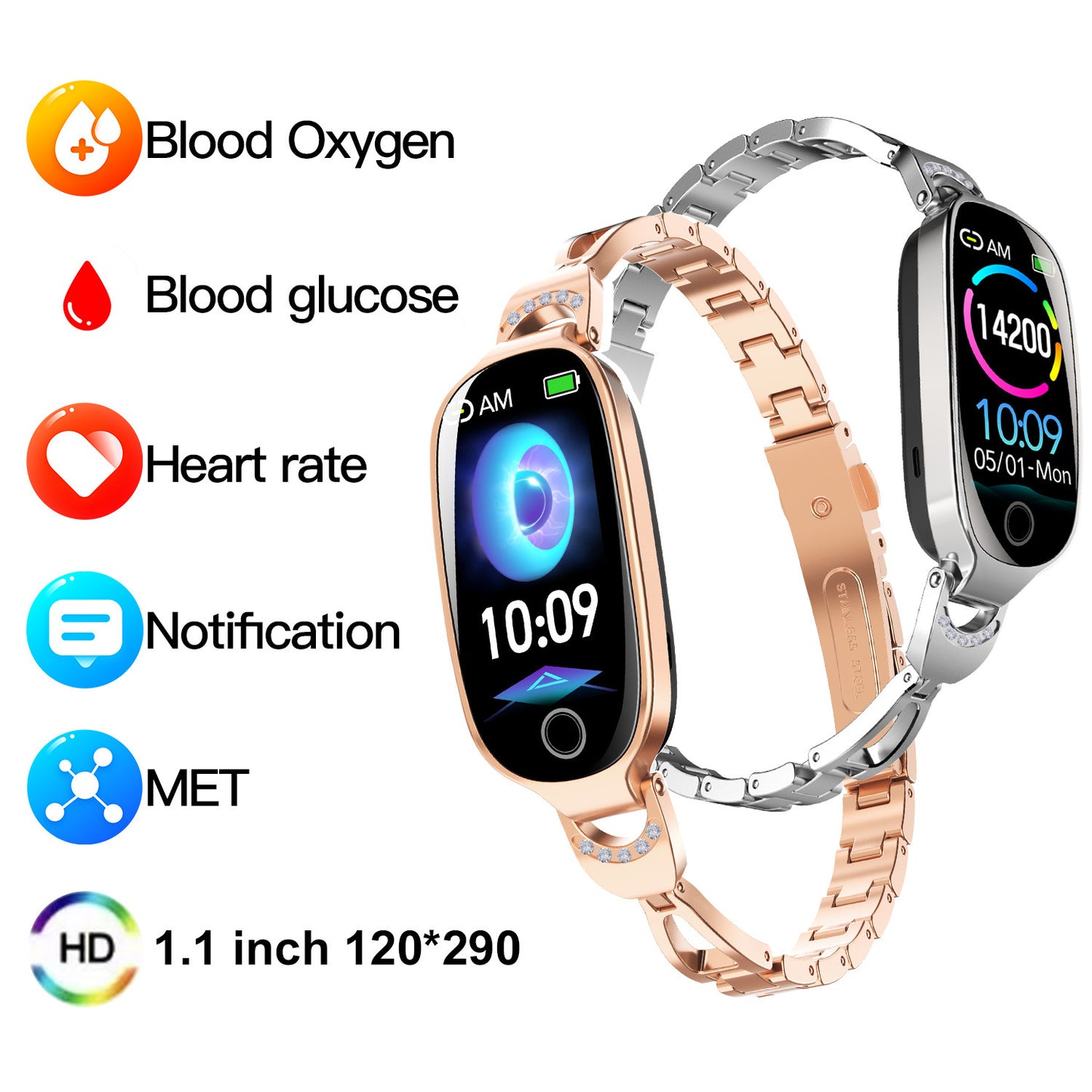 Women's Smart Watch Non-invasive Blood Glucose Menstrual Reminder